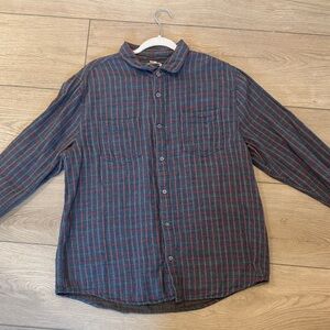 Carbon2Cobalt Plaid Button-Down Shirt Men’s L Blue Red Casual Soft Cotton